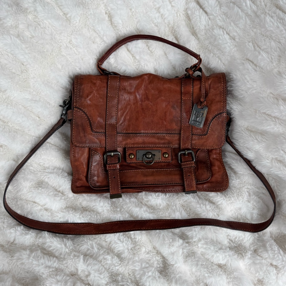 FRYE Cameron Small Cognac Brown Leather Satchel Bag
